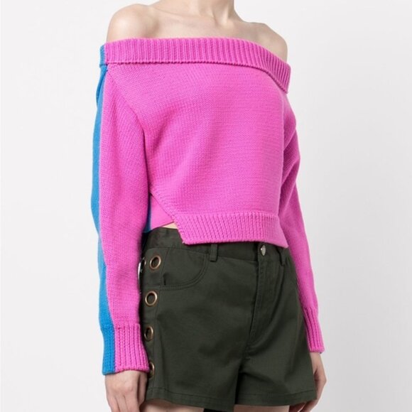 NWOT $790 Sz M MONSE Pink Blue Off Shoulder Sweater - Picture 1 of 7